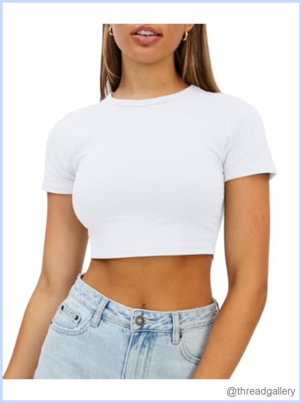 Womens Crop Top Short Sleeve Crew Neck Slim Fit Tee